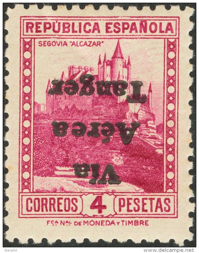 ** 139hi 1938. T&aacute;nger. 4 Pts Lila Rosa. SOBRECARGA INVERTIDA. MAGNIFICO Y RARO. (Edifil 2013: 150&euro;) - Maroc Espagnol