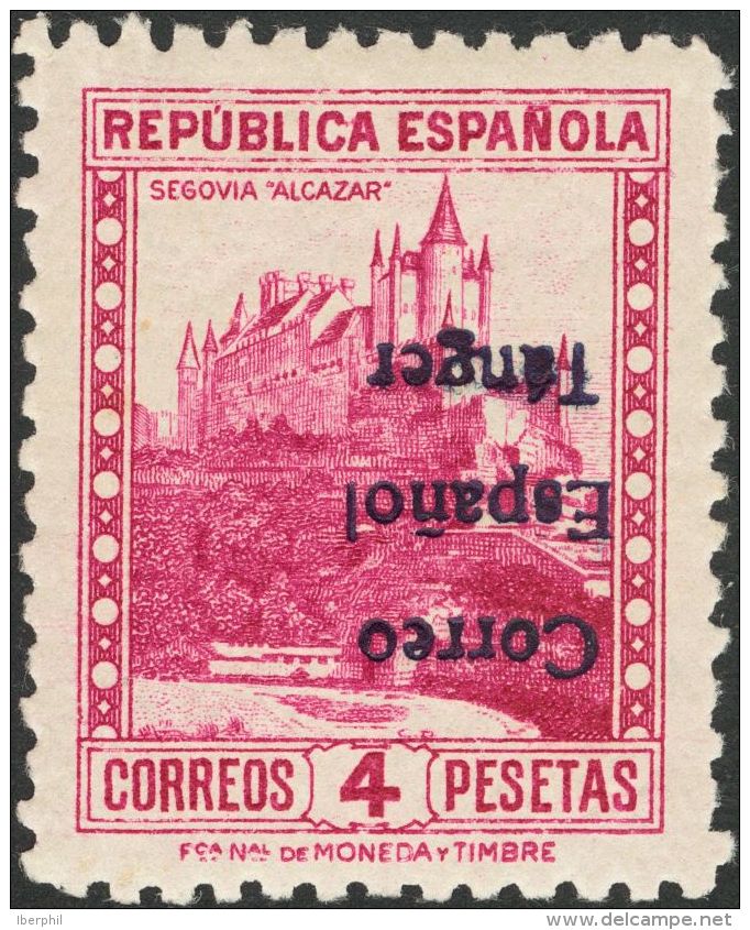 * 107hi 1938. T&aacute;nger. 4 Pts Carm&iacute;n. SOBRECARGA INVERTIDA. MAGNIFICO. (Edifil 2013: 77&euro;) - Maroc Espagnol