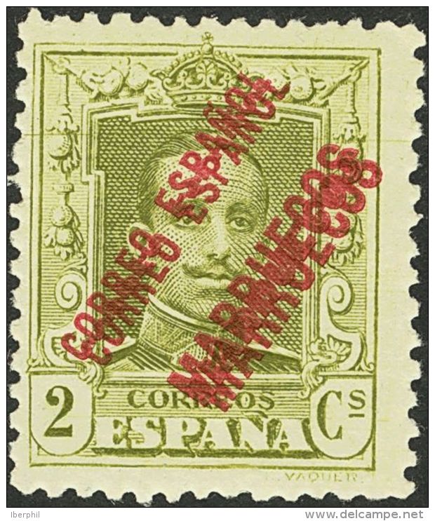 * 17hh 1923. T&aacute;nger. 2 Cts Verde Oliva. SOBRECARGA DOBLE. MAGNIFICO. (Edifil 2013: 40&euro;) - Maroc Espagnol