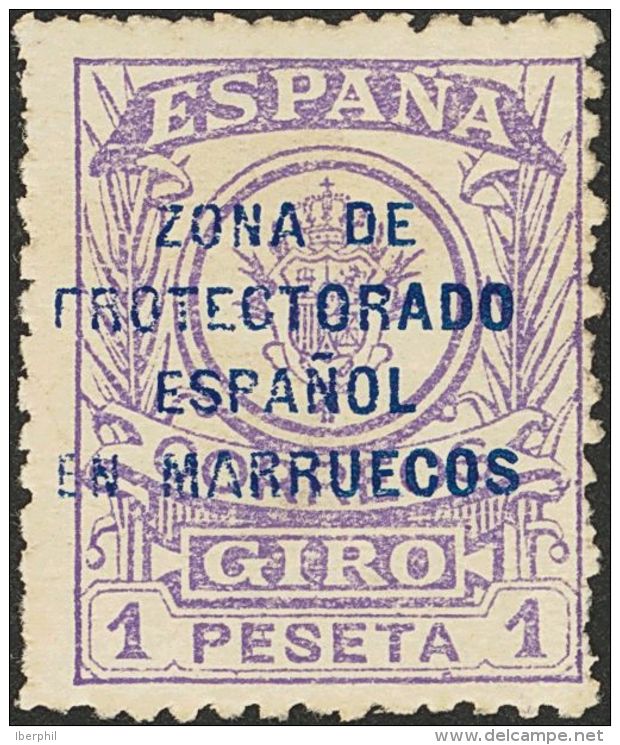 * 6hcc, 10hcc 1918. Marruecos. Giro Postal. 5 Cts Azul Claro Y 1 Pts Violeta. CAMBIO DE COLOR EN LA SOBRECARGA, En Azul. - Spaans-Marokko