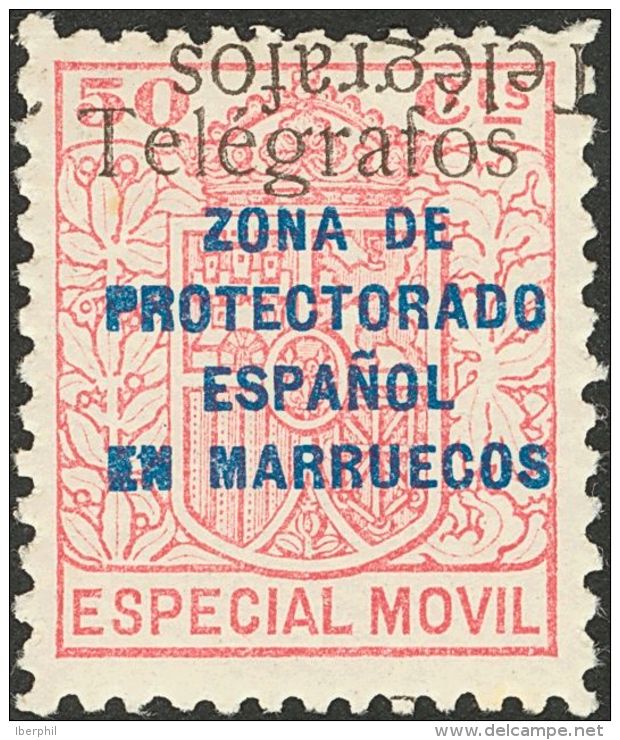 ** 41Ghhi 1937. Marruecos. Tel&eacute;grafos. 50 Cts Rosa. SOBRECARGA TELEGRAFOS DOBLE (una Invertida). MAGNIFICO Y RARO - Spaans-Marokko