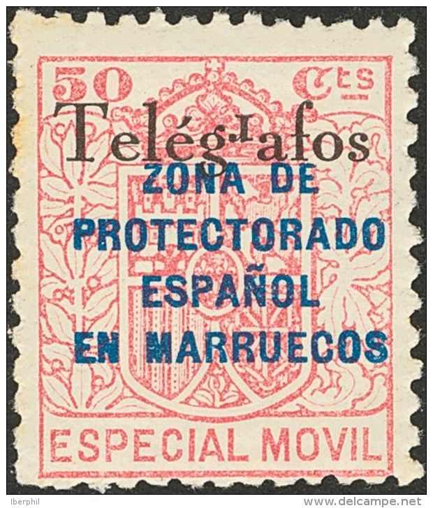 * 34Bhea 1935. Marruecos. Tel&eacute;grafos. 50 Cts Rosa. Variedad "R" DE TELEGRAFOS INVERTIDA. MAGNIFICO Y RARO. (Edifi - Maroc Espagnol