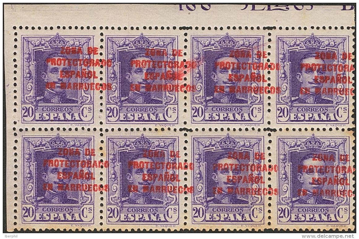 **/* 85hdh(8) 1923. Marruecos. 20 Cts Violeta, Bloque De Ocho (alg&uacute;n Valor Manchitas Del Tiempo). SOBRECARGA DESP - Spaans-Marokko