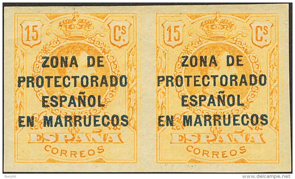 * 59/61s(2) 1916. Marruecos. 5 Cts Verde, 10 Cts Rojo Y 15 Cts Amarillo, En Pareja. SIN DENTAR. MAGNIFICOS. (Edifil 2013 - Spaans-Marokko