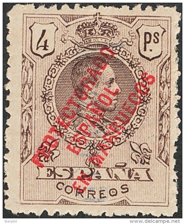 * 54hz 1915. Marruecos. 4 Pts Violeta. SOBRECARGA ESTRECHA. MAGNIFICO Y RARO. (Edifil 2013: 305&euro;) - Spaans-Marokko