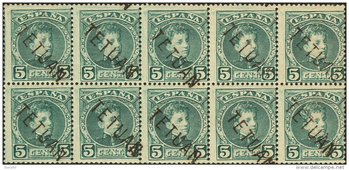 ** 16(10) 1908. Marruecos. 5 Cts Verde, Bloque De Diez. Habilitado TETUAN. MAGNIFICO Y RARISIMO, POSIBLEMENTE EL BLOQUE - Spaans-Marokko