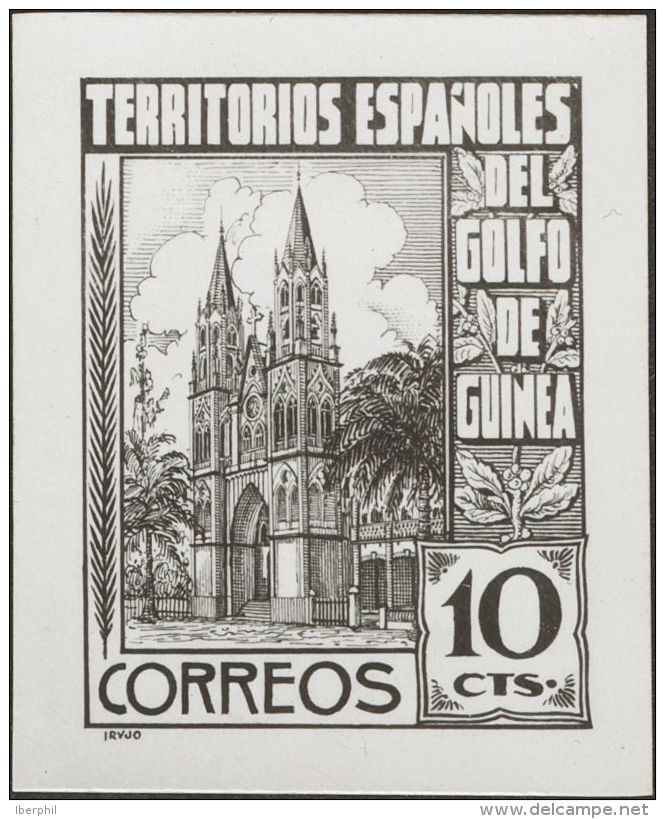 (*)  (1941ca). Guinea. 10 Cts Negro. PRUEBA FOTOGRAFICA, De Un Dise&ntilde;o No Adoptado (Catedral De Santa Isabel), Rea - Spanish Guinea