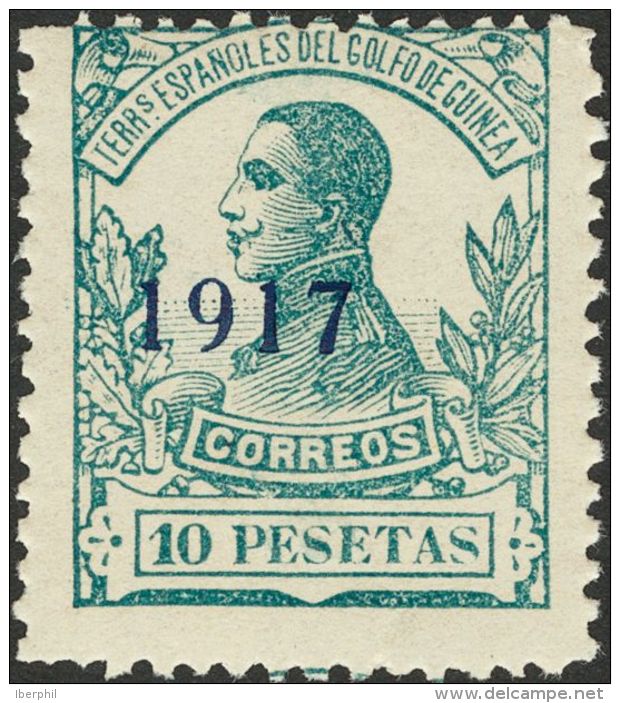 * 113/23hcc 1917. Guinea. Serie Completa, Once Valores. CAMBIO DE COLOR EN LA SOBRECARGA, En Azul-negro. BONITA. (Edifil - Guinée Espagnole