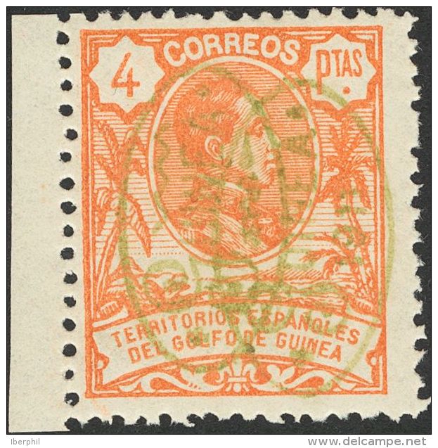 * 83 1911. Guinea. 4 Pts Naranja. SOBRECARGA DOBLE TIPO I + TIPO II. MAGNIFICO Y MUY RARO, NO CATALOGADO. - Guinea Spagnola