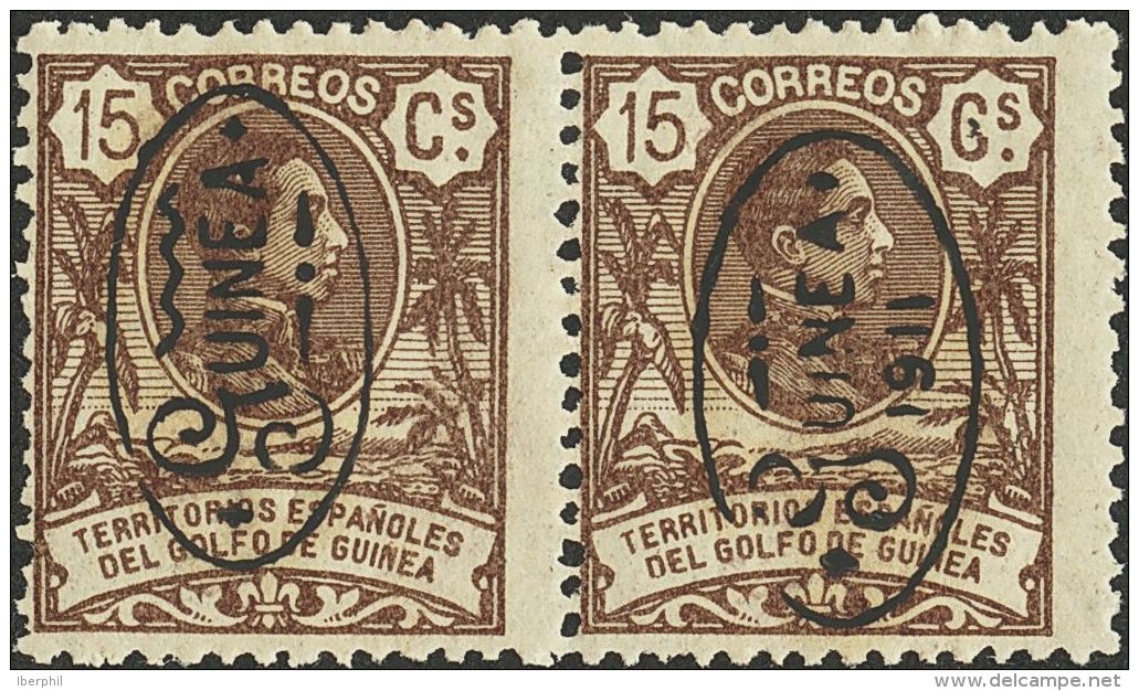 * 72/76Ahcc 1911. Guinea. 1 Cts Casta&ntilde;o Amarillo, 2 Cts Rosa, 5 Cts Verde Y 15 Cts Casta&ntilde;o, En Parejas. CA - Guinée Espagnole