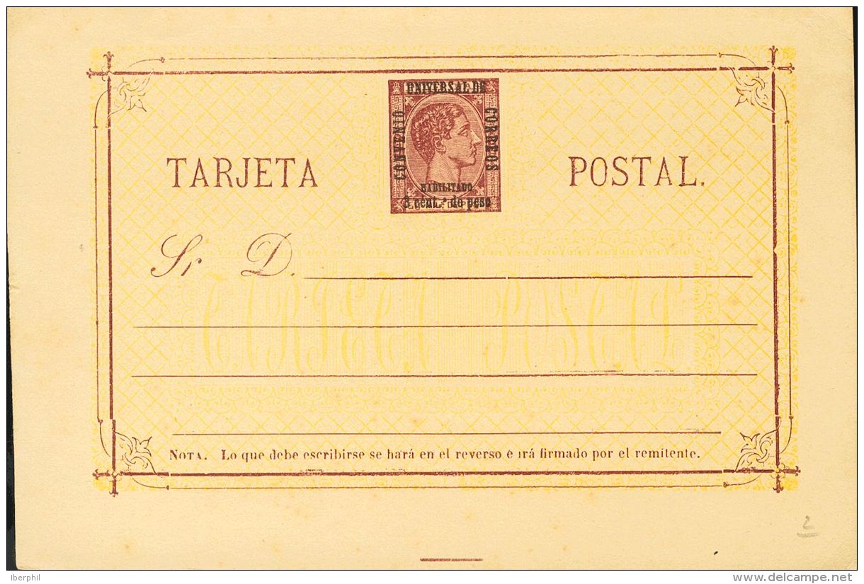 (*) EP2 1879. Filipinas. Entero Postal. 3 Ctvos Sobre 50 Mils Casta&ntilde;o Rojo Sobre Tarjeta Entero Postal. MAGNIFICA - Philipines