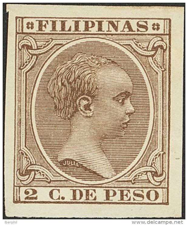 * 110s 1894. Filipinas. 2 Cts Casta&ntilde;o. SIN DENTAR. MAGNIFICO Y RARO. (Edifil 2017: 400&euro;) - Philipines