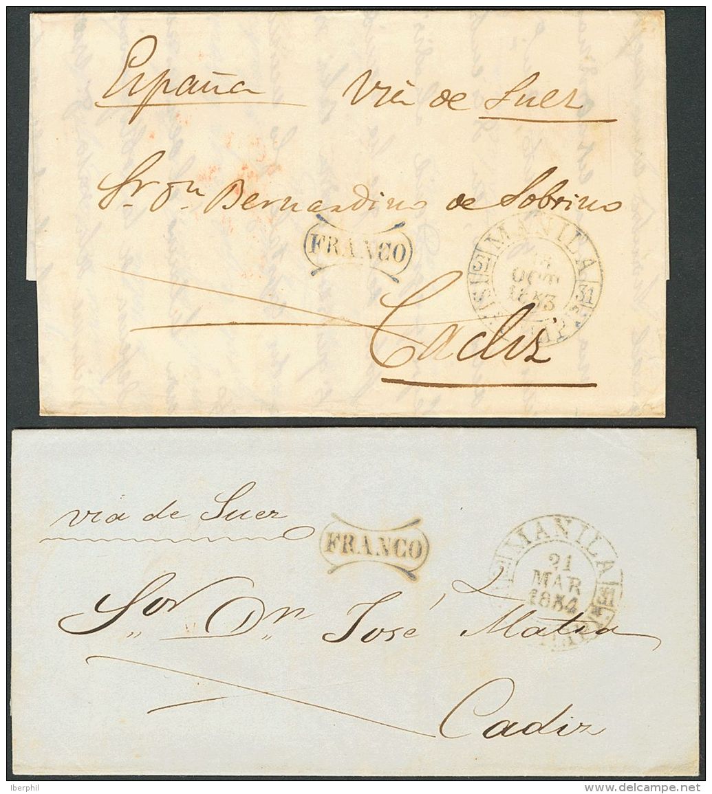 Sobre  (1847ca). Filipinas. Impresionante Conjunto De Tres Cartas Con Origen En MANILA Y Destino CADIZ (2) O MADRID (1), - Philipines