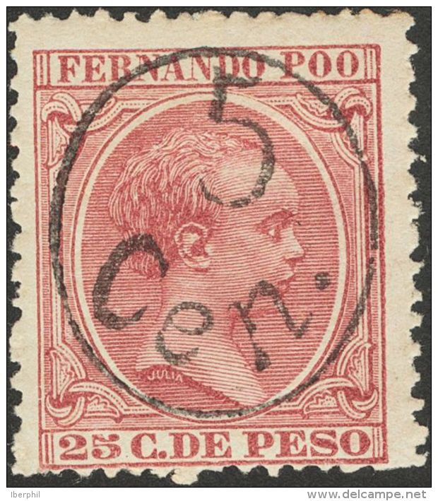 * 40J 1896. Fernando Poo. 5 Cts Sobre 25 Ctvos Carm&iacute;n. BONITO. (Edifil 2017: 51&euro;) - Fernando Poo