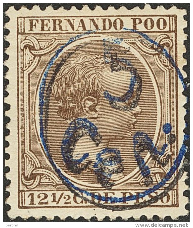 (*) 40Ghh 1896. Fernando Poo. 5 Cts Sobre 12 &frac12; Ctvos Casta&ntilde;o. SOBRECARGA DOBLE, En Negro Y Azul. MAGNIFICO - Fernando Po