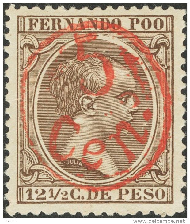 * 40G 1896. Fernando Poo. 5 Cts Sobre 12 &frac12; Ctvos Casta&ntilde;o. Excelente Centraje. MAGNIFICO. (Edifil 2017: 92& - Fernando Po