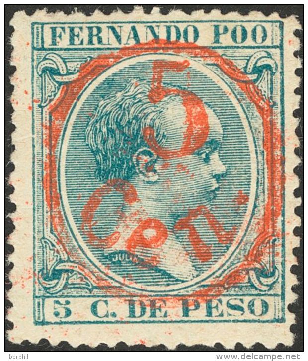 * 40B 1896. Fernando Poo. 5 Cts Sobre 5 Ctvos Verde. MAGNIFICO. (Edifil 2017: 210&euro;) - Fernando Po