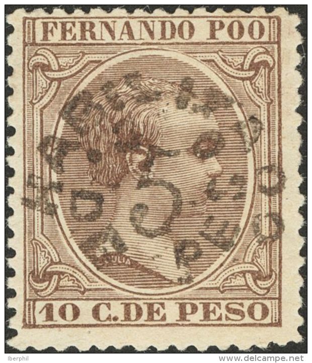 * 35 1896. Fernando Poo. 5 Ctvos Sobre 10 Ctvos Casta&ntilde;o Oscuro. MAGNIFICO. (Edifil 2017: 97&euro;) - Fernando Po