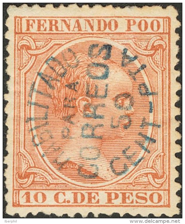 * 28 1896. Fernando Poo. 50 Cts Sobre 10 Ctvos Casta&ntilde;o Amarillo. MAGNIFICO. (Edifil 2012: 260&euro;) - Fernando Poo