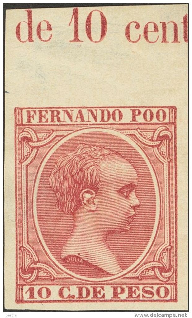 (*) 18s 1894. Fernando Poo. 10 Ctvos Carm&iacute;n, Borde De Hoja. SIN DENTAR. MAGNIFICO Y RARO. (Edifil 2012: 225&euro; - Fernando Po