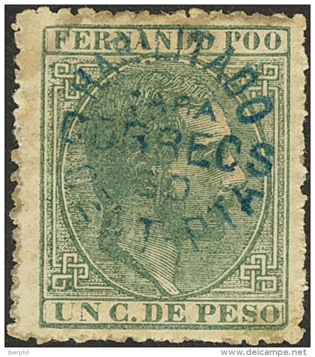 (*) 9 1884. Fernando Poo. 50 Cts Sobre 1 Ctvo Verde. BONITO. (Edifil 2012: 170&euro;) - Fernando Po