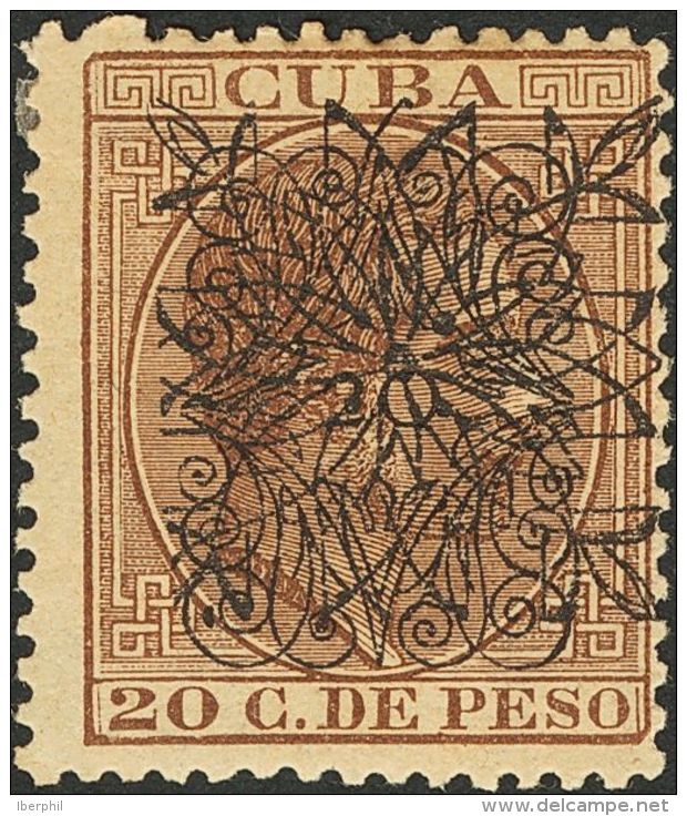 * 76hhxb 1883. Cuba. 20 Cts Sobre 20 Cts Casta&ntilde;o. Variedad SOBRECARGA DOBLE (B+E). MAGNIFICO Y RARISIMO. (Edifil - Cuba (1874-1898)