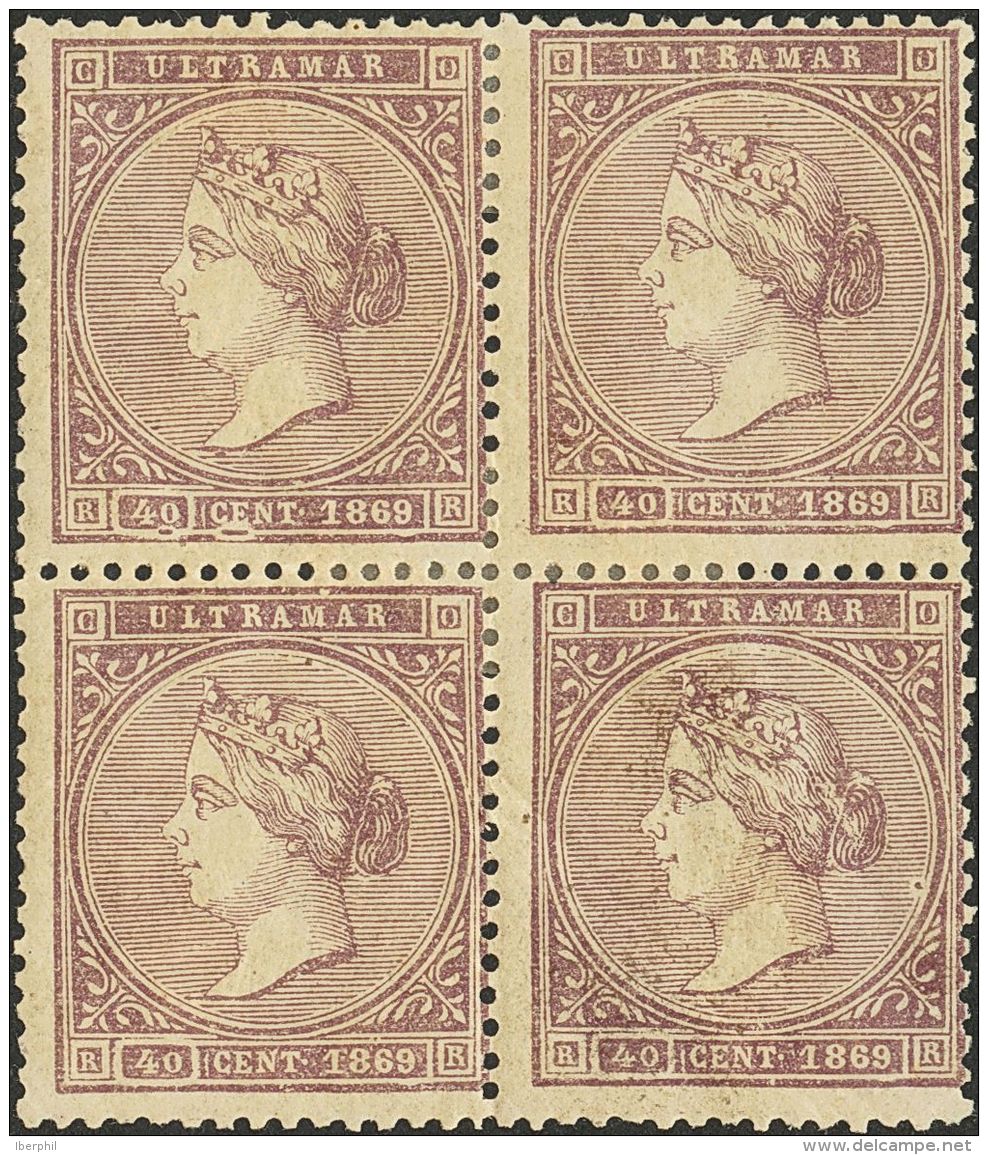 * 23(4), Ant.16/18(4) 1869. Cuba. Serie Completa, Cuatro Valores, Bloques De Cuatro. MAGNIFICA Y RARISIMA. (Edifil 2013: - Cuba (1874-1898)