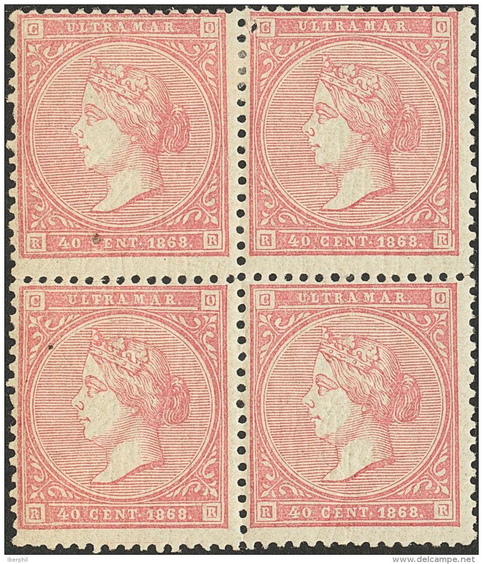 * 22(4), Ant.13/15(4) 1867. Cuba. Serie Completa, Cuatro Valores, Bloques De Cuatro. MAGNIFICA Y MUY RARA. (Edifil 2013: - Cuba (1874-1898)