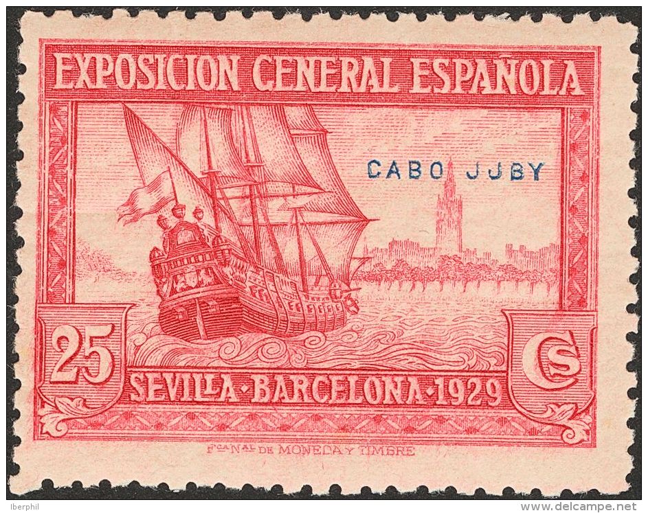 ** 44hp 1929. Cabo Juby. 25 Cts Rosa. Variedad "J EN LUGAR DE U", En Cabo Juby. MAGNIFICO. (Edifil 2012: 75&euro;) - Cabo Juby