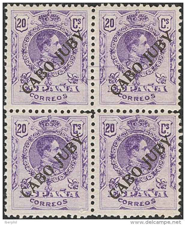 ** 21(4) 1922. Cabo Juby. 20 Cts Violeta, Bloque De Cuatro. Muy Bien Centrado. MAGNIFICO Y RARO. Cert. CEM. (Edifil 2012 - Cabo Juby