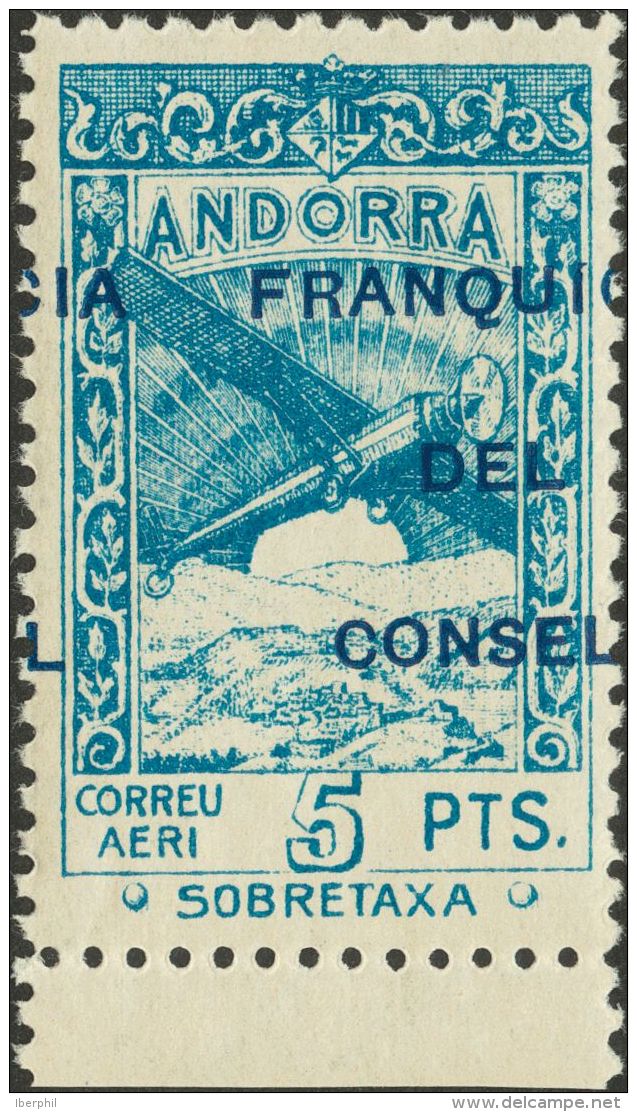 ** NE25/36hdx 1932. Andorra. Serie Completa NO EMITIDA, Ocho Valores. SOBRECARGA DESPLAZADA. MAGNIFICA Y RARA. (Edifil 2 - Autres & Non Classés