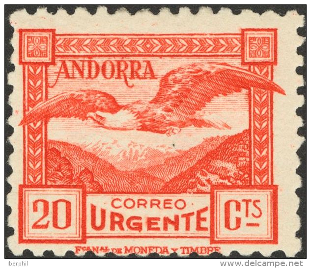 * 27dN 1931. Andorra. 20 Cts Rojo. N&ordm;A000.000. MAGNIFICO Y RARO. (Edifil 2013: 455&euro;) - Autres & Non Classés