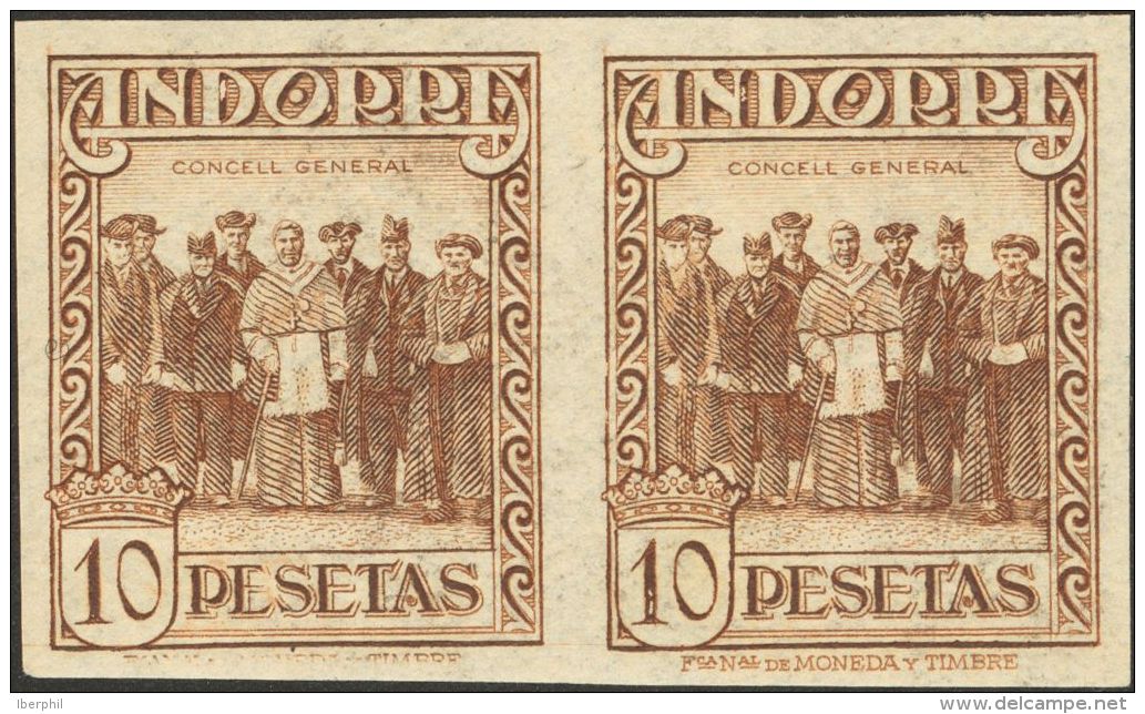 ** 26s(2) 1929. Andorra. 10 Pts Casta&ntilde;o, Pareja. SIN DENTAR. MAGNIFICA Y RARA. (Edifil 2013: 880&euro;) - Autres & Non Classés