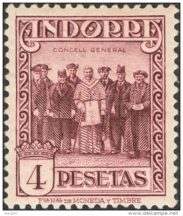 * 25ccb 1929. Andorra. 4 Pts Violeta Carm&iacute;n. CAMBIO DE COLOR. MAGNIFICO Y MUY RARO. (Edifil 2013: 605&euro;) - Autres & Non Classés