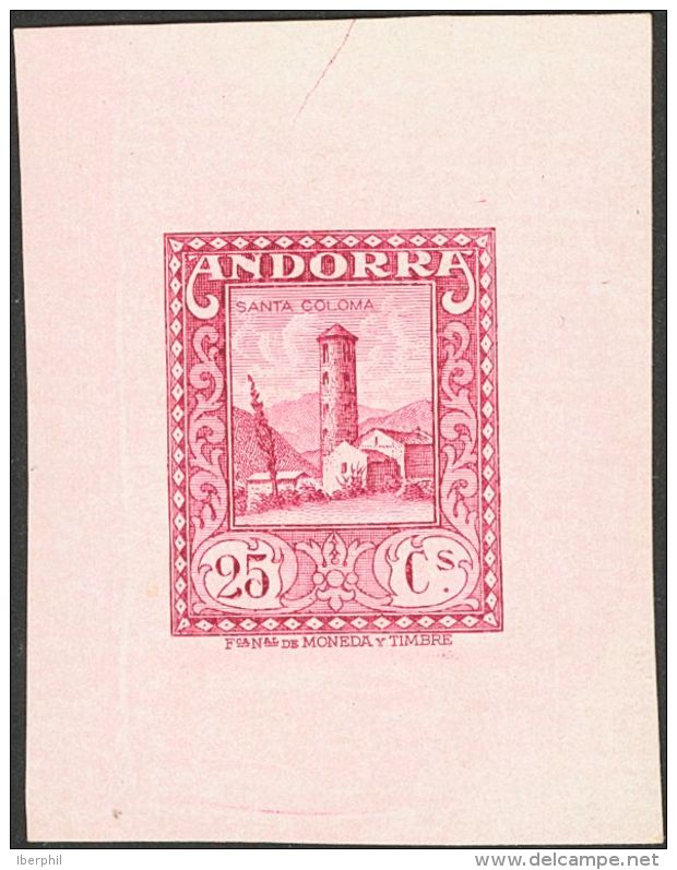 (*) 20P 1929. Andorra. 25 Cts Rosa. PRUEBA DE PUNZON. MAGNIFICA Y MUY RARA. - Autres & Non Classés