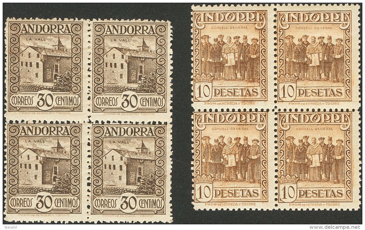 ** 15/27(4) 1929. Andorra. Serie Completa, Bloque De Cuatro (todos Con Numeraci&oacute;n A.000.001). MAGNIFICA Y RARISIM - Autres & Non Classés