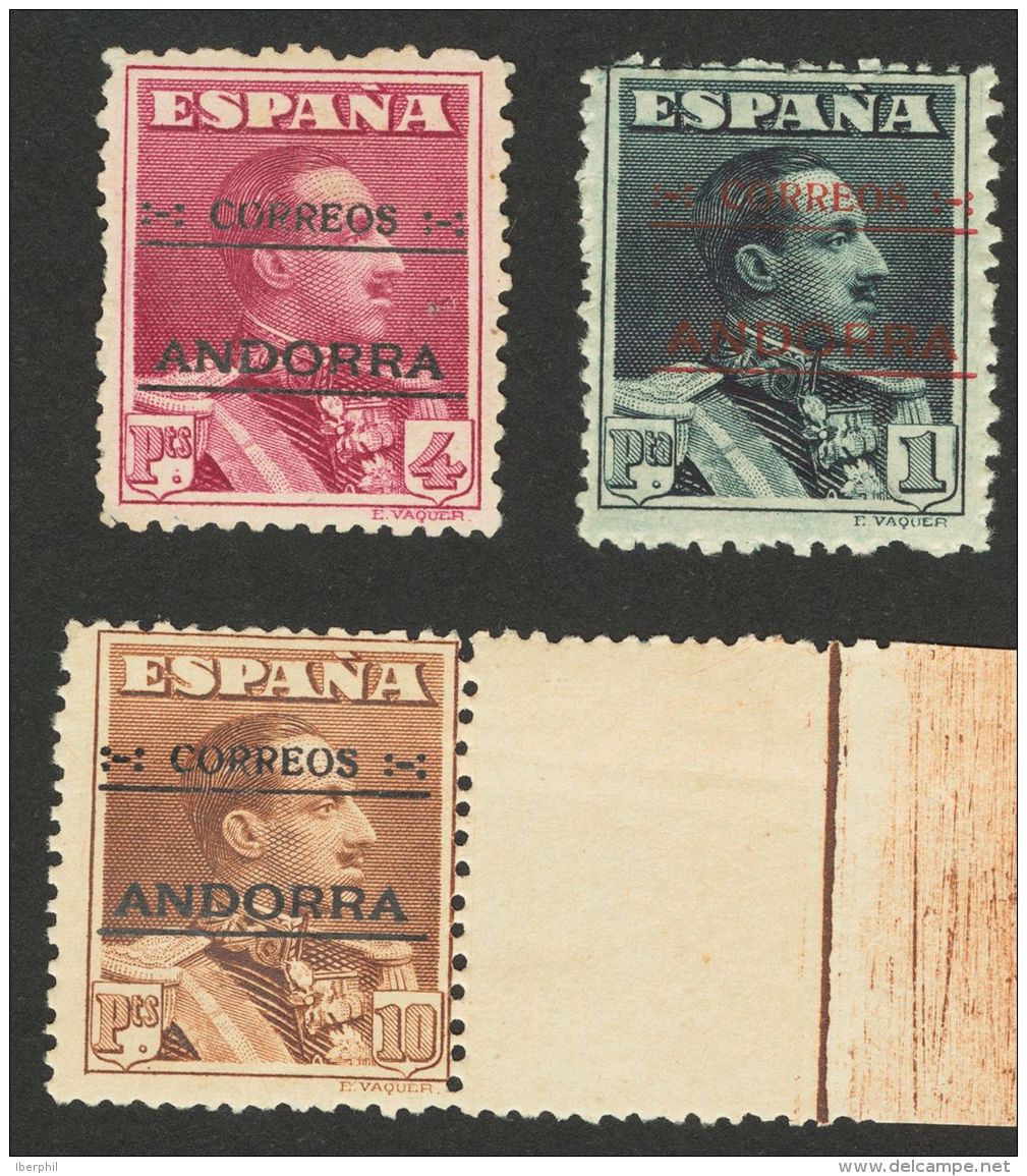 ** 10N, 11/12N, 14N 1928. Andorra. 1 Pts Pizarra, 4 Pts Carm&iacute;n Violeta, 10 Pts Casta&ntilde;o Y 20 Cts Rojo Vivo. - Altri & Non Classificati