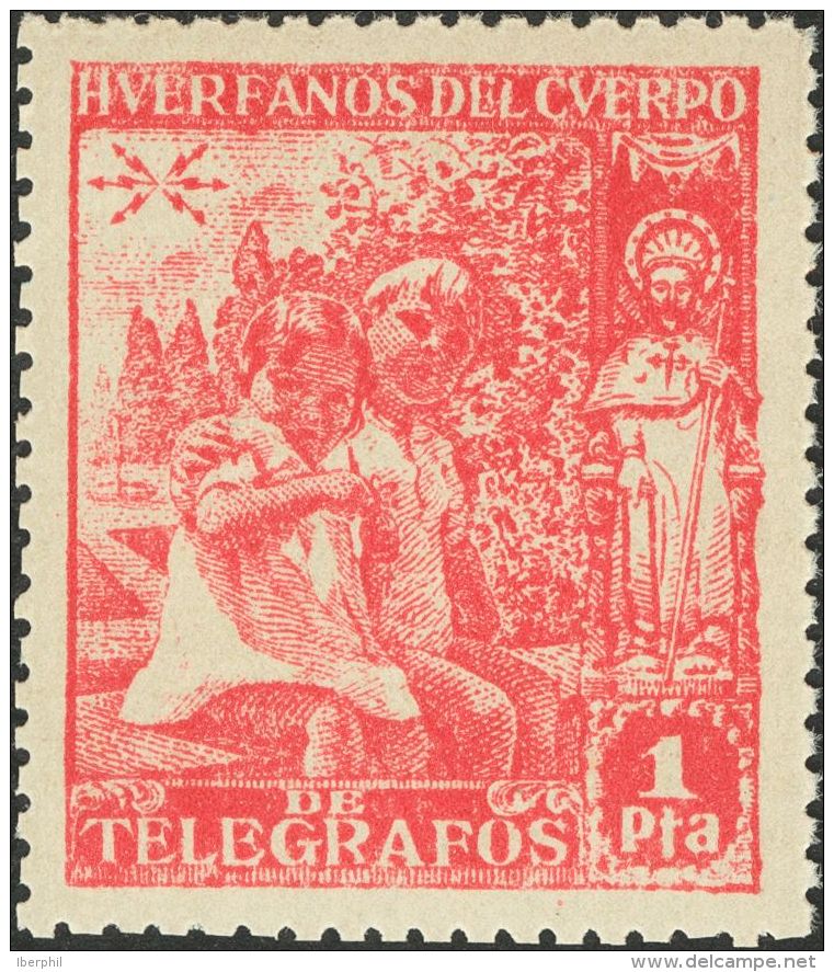 ** 20 1938. Tel&eacute;grafos. Beneficencia. 1 Pts Rosa. Valor Clave. MAGNIFICO. (Edifil 2017: 325&euro;) - Bienfaisance