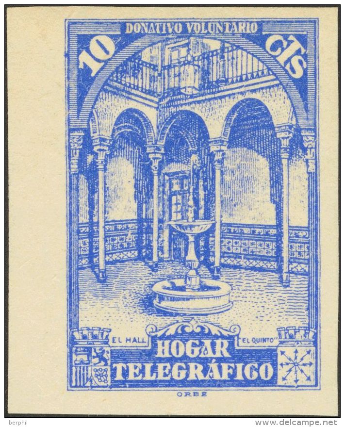 ** 10s 1934. Tel&eacute;grafos. Beneficencia. 10 Cts Ultramar, Borde De Hoja. SIN DENTAR. MAGNIFICO Y MUY RARO, NO CATAL - Bienfaisance