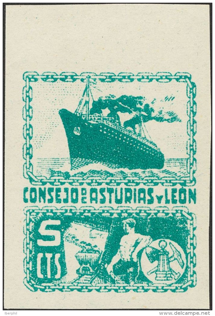 (*) 5P(3) 1937. Asturias Y Le&oacute;n. 5 Cts Violeta, 5 Cts Casta&ntilde;o Y 5 Cts Verde Azul. ENSAYOS DE COLOR (sin De - Asturias & Leon