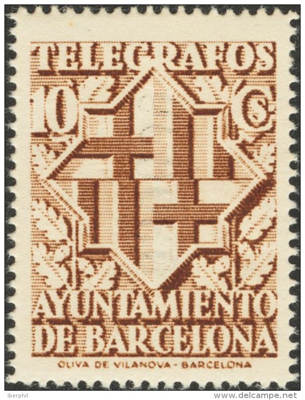 ** 13/14d 1941. Barcelona. Tel&eacute;grafos. 10 Cts Casta&ntilde;o Y 20 Cts Negro. DENTADO 16. MAGNIFICOS. (Edifil 2011 - Barcelone