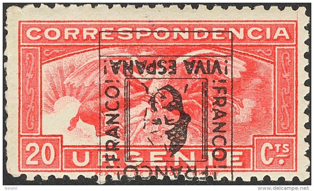 * 4hi 1937. Emisiones Locales Patri&oacute;ticas. C&aacute;ceres. 20 Cts Carm&iacute;n. SOBRECARGA INVERTIDA. MAGNIFICO. - Emissions Nationalistes