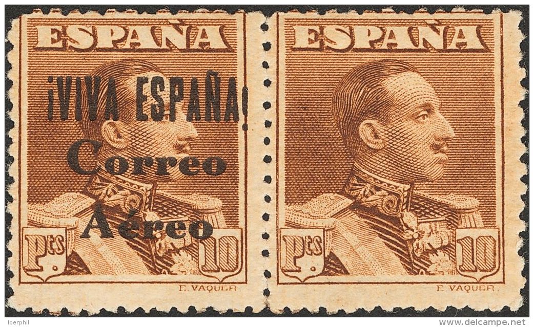 * 73hph 1937. Emisiones Locales Patri&oacute;ticas. Burgos. 10 Cts Casta&ntilde;o, Pareja Horizontal. UN SELLO SIN HABIL - Emissions Nationalistes