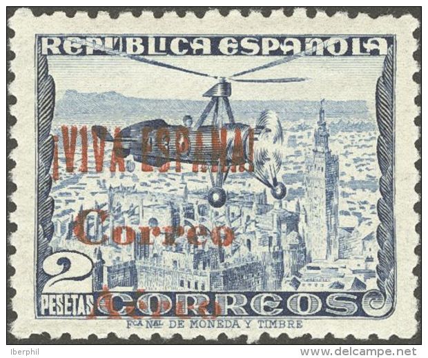 * 72hea 1937. Emisiones Locales Patri&oacute;ticas. Burgos. 2 Pts Azul. SOBRECARGA '&Ntilde;' DE 'ESPA&Ntilde;A' SIN TIL - Nationalist Issues