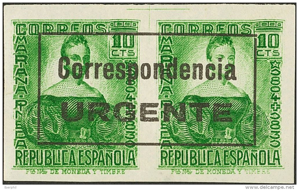 */(*) 44, 44s 1936. Emisiones Locales Patri&oacute;ticas. Burgos. 10 Cts Verde URGENTE, Dos Parejas (dentada Y Sin Denta - Emissions Nationalistes