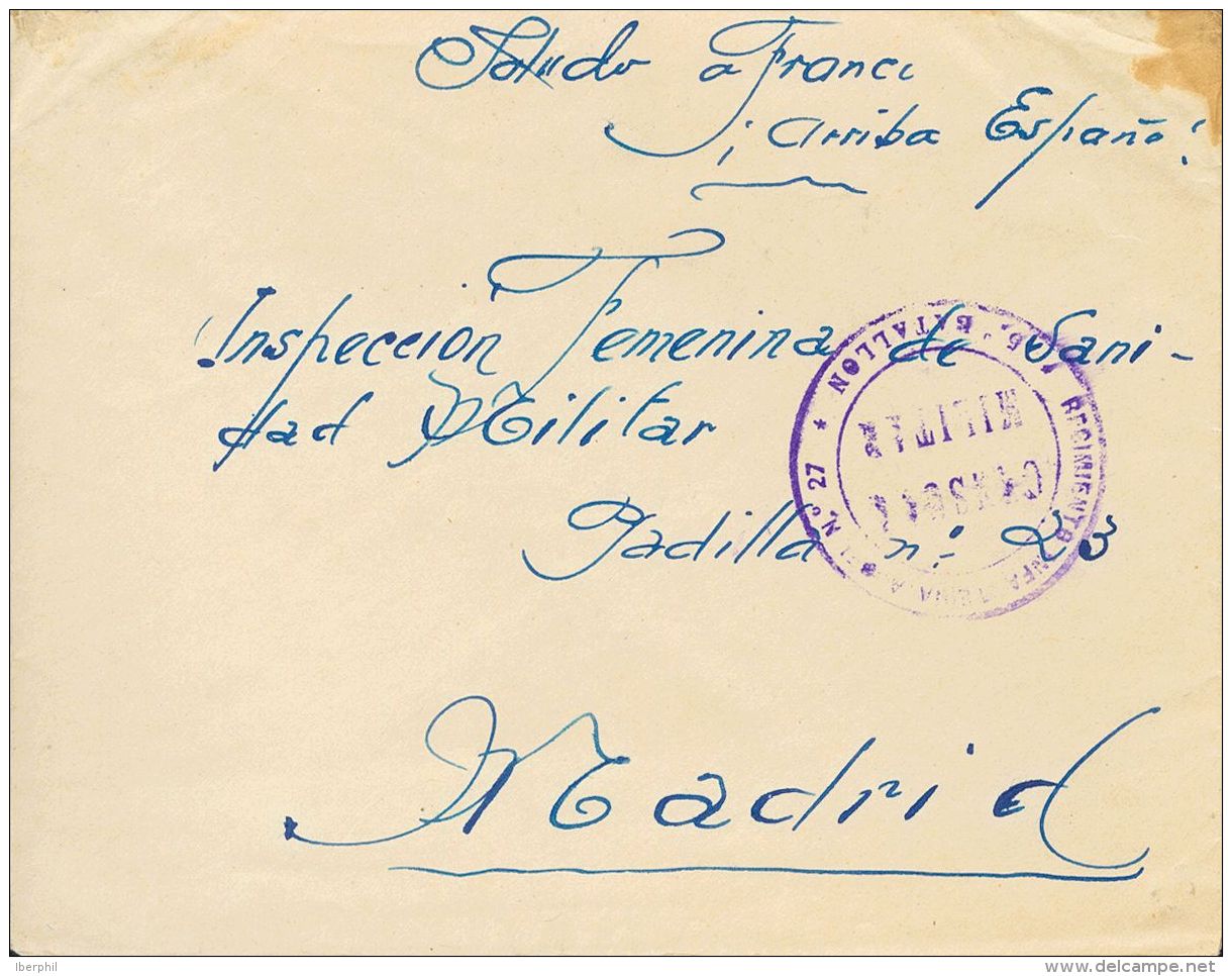 Sobre  1939. Guerra Civil. Bando Nacional. Dirigida A MADRID. Marca REGIMIENTO INFANTERIA ARGEL N&ordm;27 / 5&ordm; BATA - Autres & Non Classés