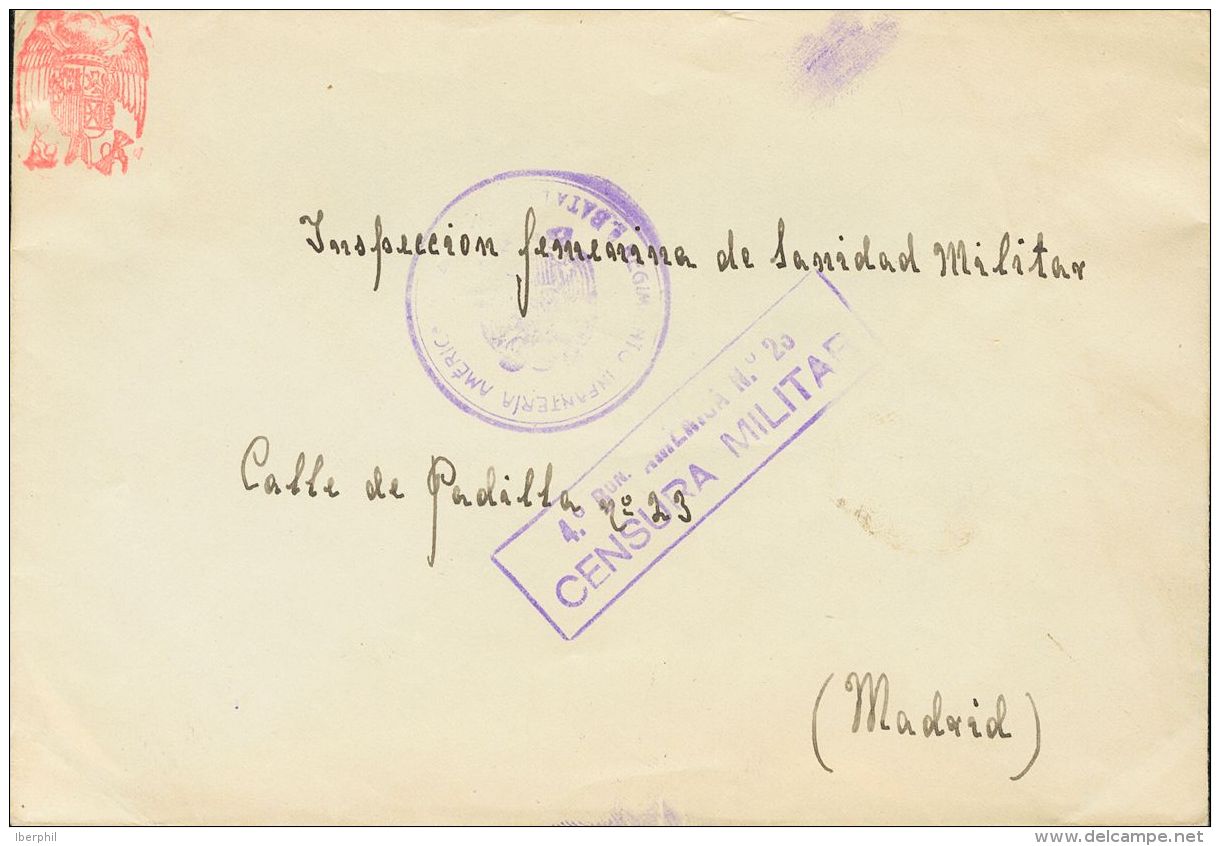 Sobre  1939. Guerra Civil. Bando Nacional. Dirigida A MADRID. Marca REGIMIENTO INFANTERIA AMERICA N&ordm;23 / 4&ordm; BA - Autres & Non Classés