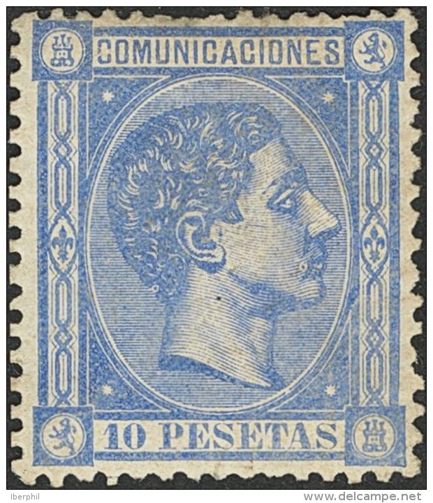 * 171 1875. Espa&ntilde;a. 10 Pts Azul. Excelente Centraje Y Color Intenso. PIEZA DE LUJO. Cert. CEM. (Edifil 2017: 2295 - Other & Unclassified