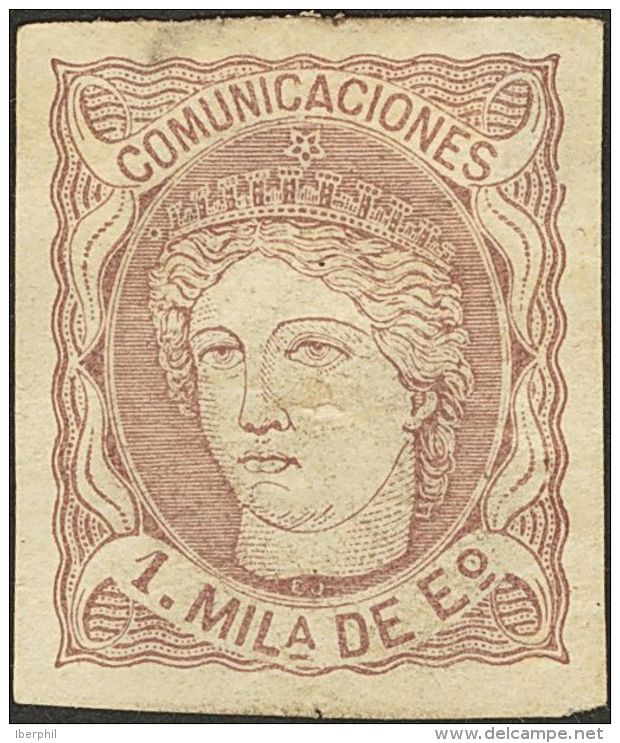 (*) 102P 1870. Espa&ntilde;a. 1 Mils Casta&ntilde;o Violeta. ENSAYO DE COLOR (sin Dentar). MAGNIFICO. (G&aacute;lvez 552 - Autres & Non Classés