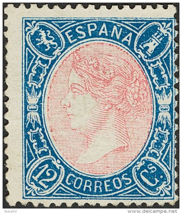 (*) 76 1865. Espa&ntilde;a. 12 Cuartos Azul Y Rosa. Centraje Muy Aceptable Para Esa Emisi&oacute;n. MAGNIFICO. Cert. CEM - Otros & Sin Clasificación